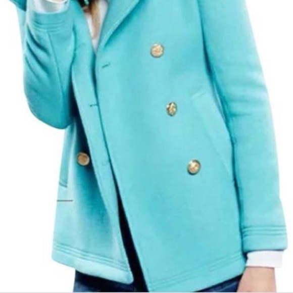 J Crew Turquoise Wool Peacoat Coat Blue Green Teal sz 8P 8 petite - Picture 4 of 7